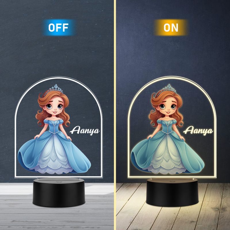 Personalized Princess Night Light Lamp Warm White Acrylic Lamp with Black Base, Decorative Girls Bedroom Lighting Princess Theme Birthday Return Gift for Girls